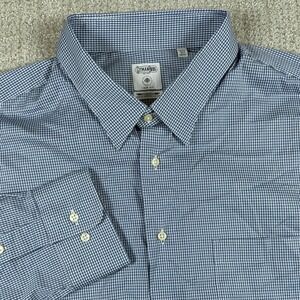Gitman Bros Mens 2XL (18.5 36/37) Trim Fit Stretch Blue Check Button Down Shirt